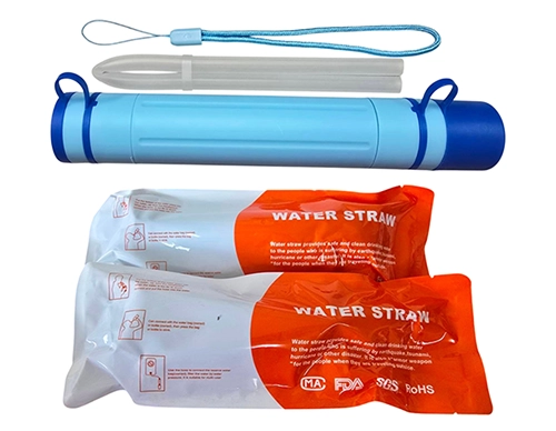 戶外攜帶式吸管淨水器(藍/有蓋)