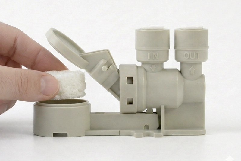 取出防漏斷水器內已吸水膨脹的偵測海綿