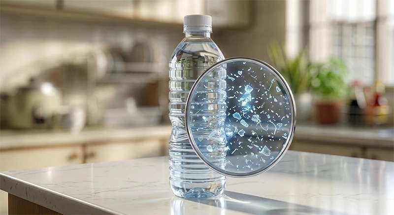 RO逆滲透純水機過濾原理示意圖,奈米級RO膜可阻擋細菌、病毒與微塑膠污染物,只允許水分子通過,產生高純度RO飲用水。