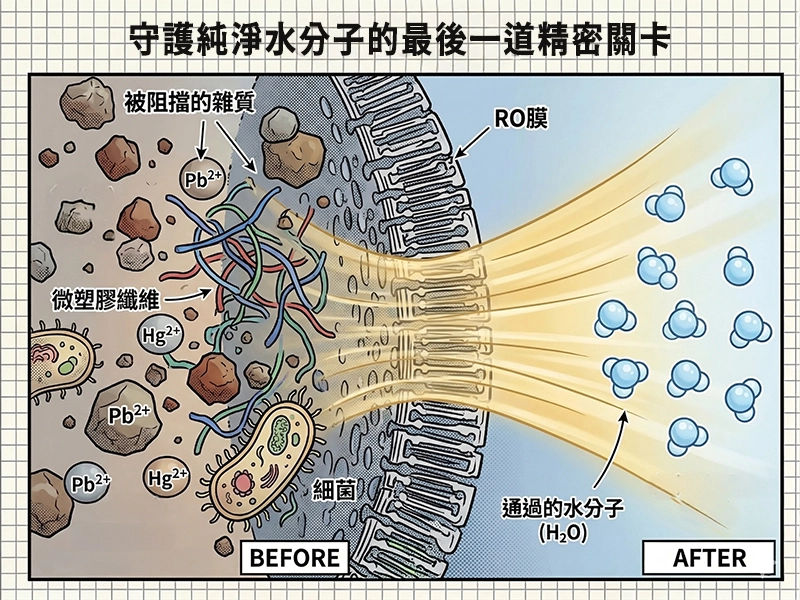 RO膜逆滲透原理,攔截細菌、重金屬與微塑膠