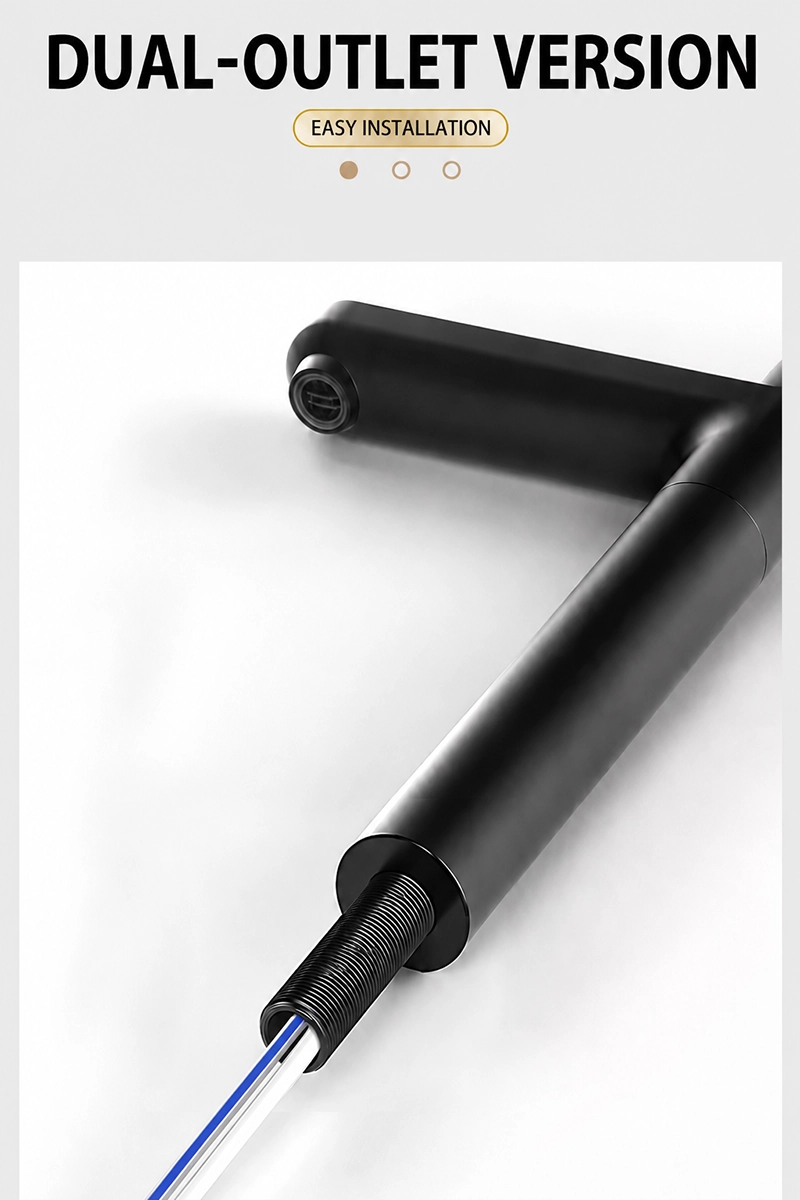 Dual outlet black water purifier faucet with easy installation design and dual PE tube connection