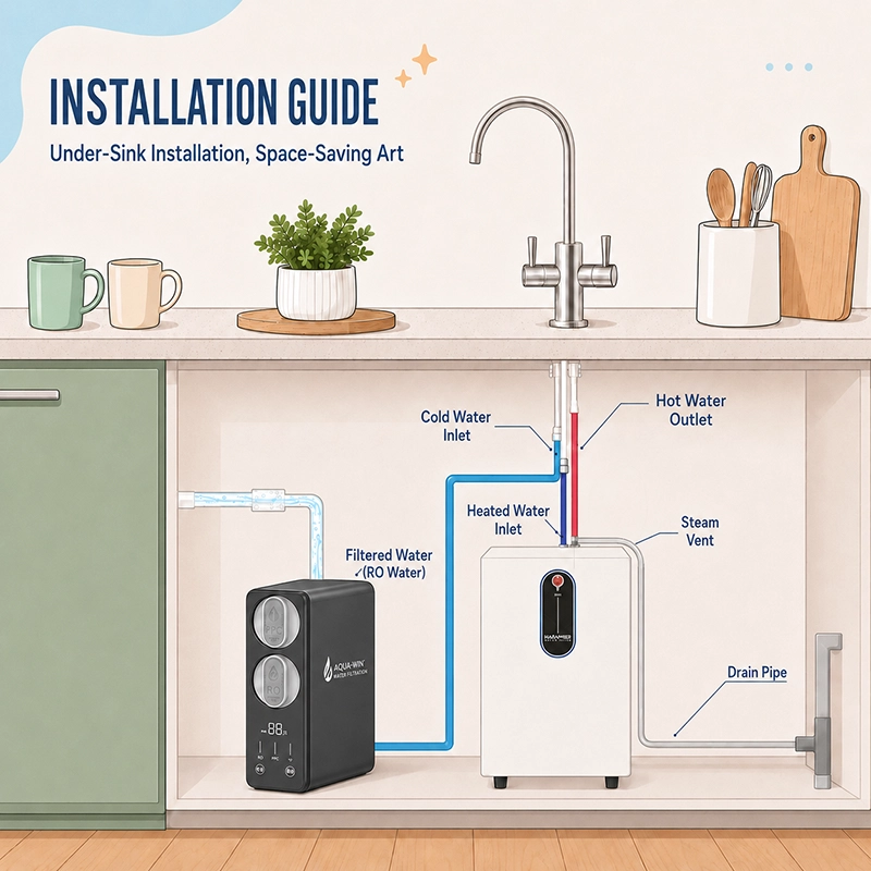 Under-sink water filtration and heating system installation guide